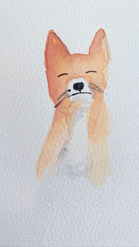 Simple Animal Watercolor, Fox Watercolor Easy, Watercolor Animals Easy, Cute Fox Illustration, Fox Watercolor Painting, Sketching Inspiration, Watercolor Face, Watercolor Beginner, Fox Face