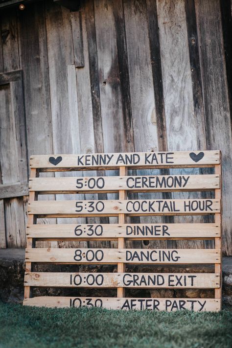 Pallet Wedding Decor, Wedding Ceremony Checklist, Campground Wedding, Summer Camp Wedding, Tie The Knot Wedding, Pallet Wedding, Wedding Schedule, Wedding Planning Timeline, Camp Wedding