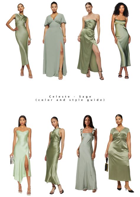 Bridesmaid Dresses Silk Green, Light Green Bridesmaid Dresses Silk, Silky Sage Green Bridesmaid Dresses, Moss Green Satin Bridesmaid Dresses, Loght Olive Bridesmaid Dresses, Wedding Theme Color Schemes, Jungle Wedding, Wedding Parties Colors, Sage Green Bridesmaid Dress