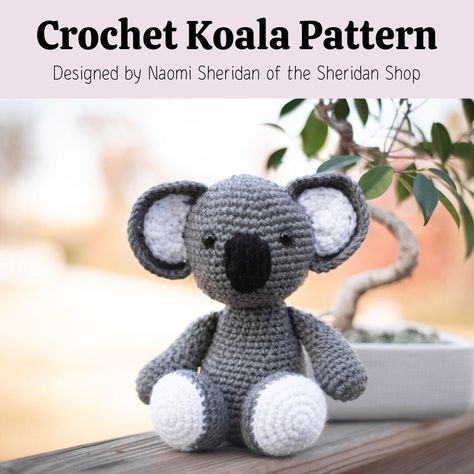 This is an original pattern for a crochet koala bear pattern created by Naomi Sheridan of The Sheridan Shop! The pattern uses both basic amigurumi stitches such as single crochet, slip stitch, magic ring, increasing and decreasing. There are detailed pictures to go along with the step by step guide. The pattern has been tested for any needed corrections, but please reach out if you have questions as you go or before purchasing the pattern. Crochet Koala Pattern, Koala Teddy Bear, Basic Amigurumi, Crochet Koala, Koala Pattern, Australia Animals, Australian Animals, Magic Ring, Shirt Quilt