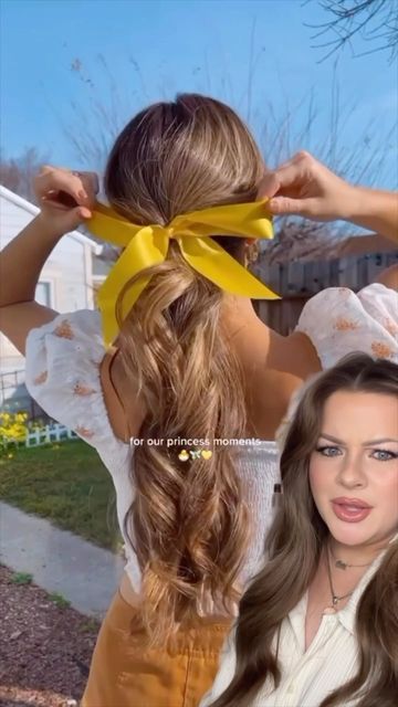 Ribbon Updo, Ponytail With Ribbon, Princess Ponytail, Disney Hairstyles, Updo Ponytail, Ribbon Ponytail, Disney Hair, Princess Hair, Simple Ponytails