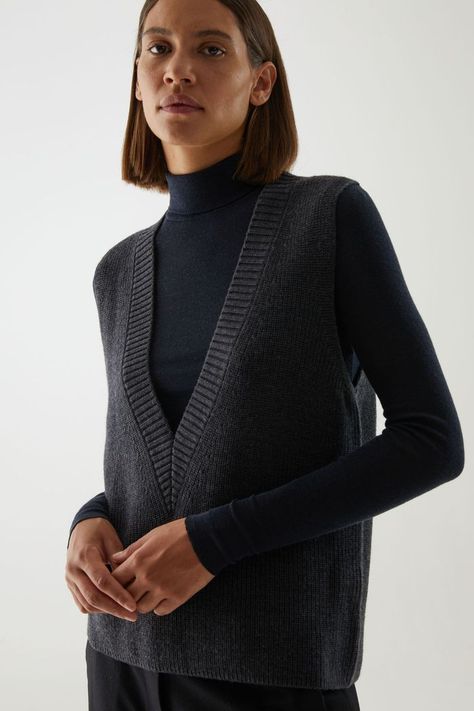 Cos Knitted V-Neck Merino Wool Vest Knitwear Trends, Cashmere Fabric, Copenhagen Fashion Week, Wool Vest, Vest Outfits, Long Sleeve Midi, Long Sleeve Midi Dress, Knit Vest, Who What Wear