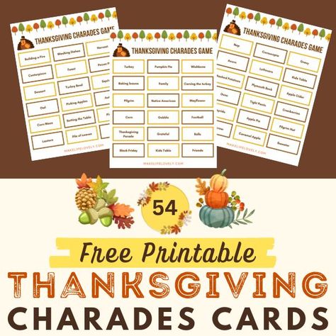 Thanksgiving Charades, Thanksgiving Pictionary, Charades For Adults, Charades Cards, Charades Game, Thanksgiving Games, Free Thanksgiving, Thanksgiving Printables, Thanksgiving Fun