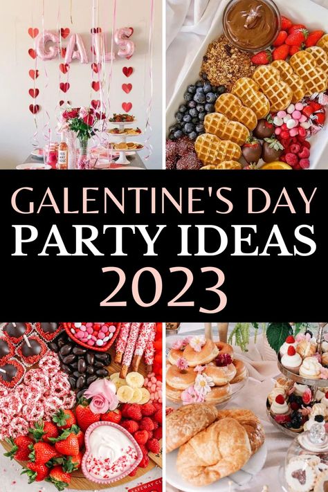 Galentines Party Dishes, Snacks For Galentines Party, Girls Galentine Party, Galentines Party Recipes, Galentines Party Brunch Ideas, Galentine Party Snacks, Galentine's Brunch Ideas, Valentine Cocktail Party, Small Galentines Party Ideas Girls Night