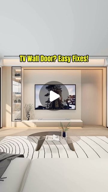 Homecraft Designer on Instagram: "There’s a door on the TV Wall. Would you make a hidden door?

#livingroom #tvwall #homedecor #interiordesign #homerenovation #homeimprovement" Tv Wall Next To Door, Hidden Door Tv Wall, Tv Wall With Hidden Door, 75 Inch Tv On Wall Ideas, Homecraft Designer, Zona Tv, Hidden Door, San Lorenzo, Tv Wall