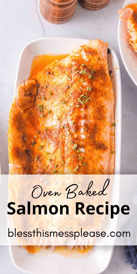 Oven-Baked Salmon is perfectly seasoned and cooked to flaky perfection, a healthy dish that promises to be a crowd-pleaser at any table. Simple Baked Salmon Recipes Oven, Perfectly Cooked Salmon, Salmon For A Crowd Parties, Perfect Salmon In The Oven, Seasoning Salmon Baked, Fresh Salmon Recipes Baked, Salmon Without Skin Recipes, How To Season Salmon For The Oven, Oven Salmon Easy