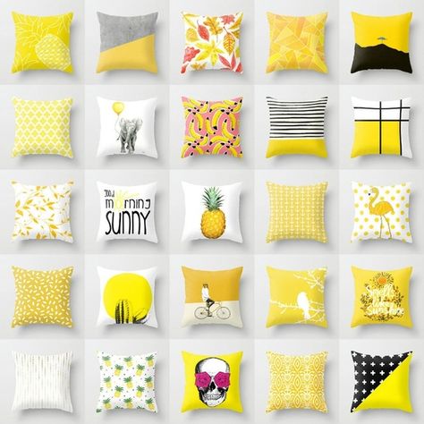 Yellow Pillow Cases, Pillow Mixing, Yellow Throw Pillows, Yellow Cushions, Bantal Sofa, Outdoor Cushion Covers, Yellow Pillows, White Cushions, Sofa Cushion