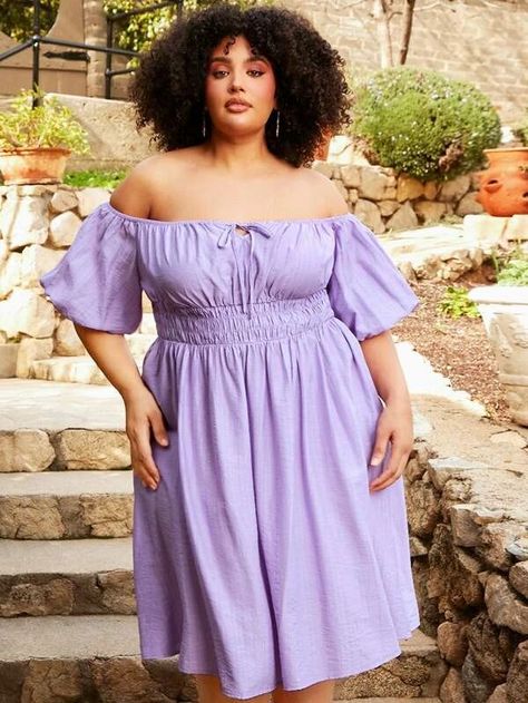 Plus Size Lavender Outfits, Plus Size Purple Dress, Birthday Outfit Plus Size, Lavender Outfit, Purple Summer Dress, Shein Fits, Shoulder Knots, Purple Birthday, Oversized Outfit