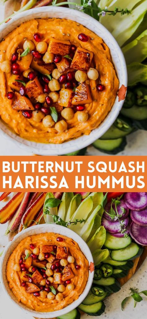 Butternut Squash Hummus Recipe, Butternut Squash Summer Recipes, Warm Hummus Dip, Harissa Hummus, Butternut Squash Hummus, Squash Hummus, Grain Free Breakfast, Health Cooking, Bento Ideas