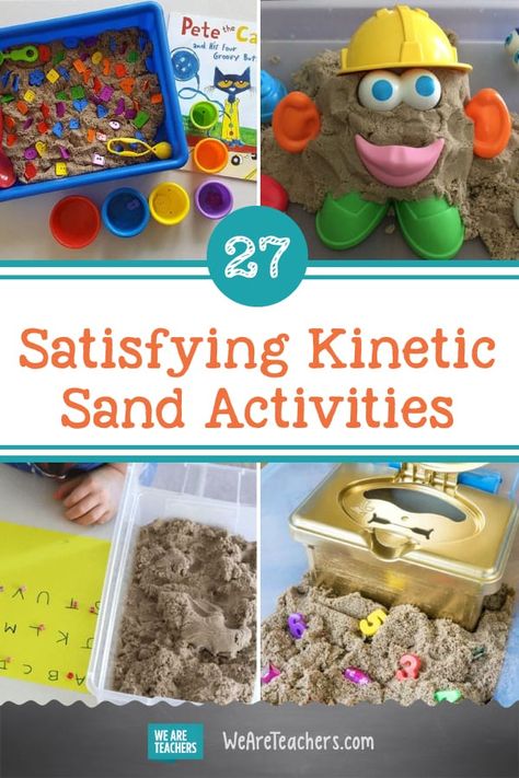 Kinetic Sand Play Ideas, Kinetic Sand Ideas Activities, Preschool Sand Table Ideas, Kinetic Sand Ideas, Sand Table Activities, Creative Curriculum Sand Study, Kinetic Sand Sensory Bin Ideas, Sand Activities For Toddlers, Sand Table Ideas