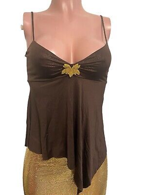 Y2K Brown Shimmer Gold Beaded Patch Asymmetrical Forest Fairycore Cami Top M Hot  | eBay 2000s Tops, Green Y2k, Brown Leather Top, Y2k Clothing, Brown Top, Beaded Top, Cami Top, Cami Tops, Sewing Ideas