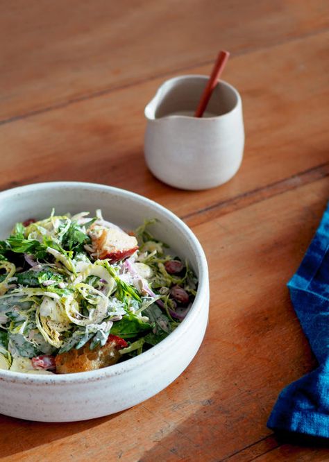 Hetty McKinnon's version of the all-American Caesar salad. Trout Salad, Borlotti Beans, Main Recipes, Recipes Salads, Vegetable Salad Recipes, Classic Caesar Salad, Smoked Trout, Brussels Sprout, Fun Salads