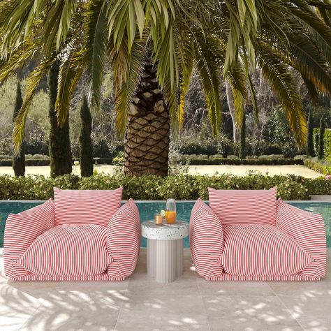 Meet Saint Tropez's bolder, outdoor counterpart. The striped Saint Tropez chair adds another layer of fun and flexibility to your life. Armchair Bed, Outdoor Armchair, Round Side Table, Saint Tropez, Performance Fabric, Patio Chairs, Outdoor Seating, Outdoor Patio, Outdoor Spaces