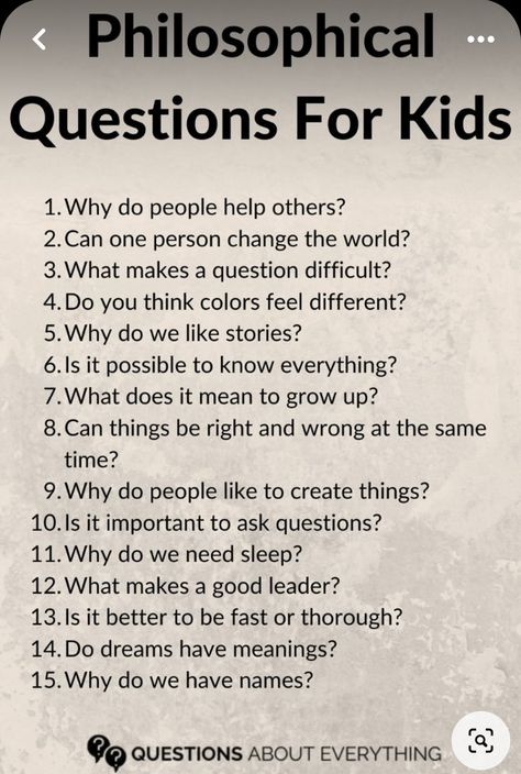 Philosophy Questions, Fun Questions For Kids, Life Skills Kids, Questions For Kids, Kids Questions, Philosophical Questions, Parenting Knowledge, Conscious Parenting, Mindfulness For Kids