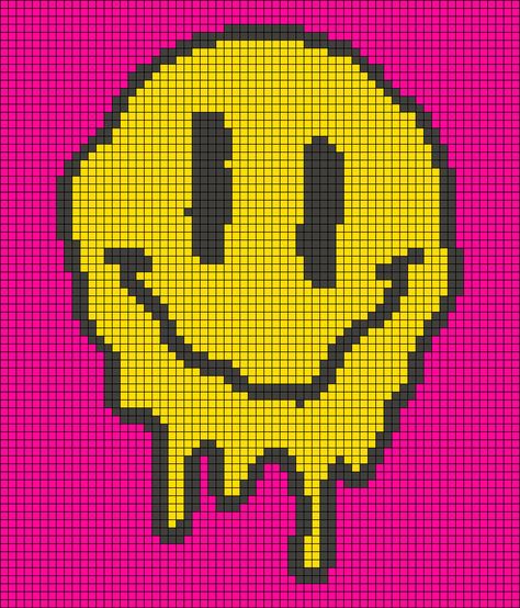 Smile Alpha Pattern, Smiley Alpha Pattern, Trippy Crochet Pattern, Trippy Alpha Pattern, Trippy Pixel Art, Trippy Crochet, Cute Alpha Patterns, Small Alpha Patterns, Cross Stitch Letter Patterns