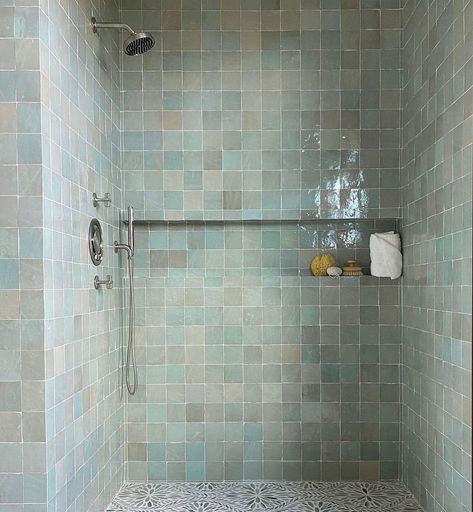 Zia Tile on Instagram: “We’re all about this Absinthe green shower scene from designer @jennabaksa Absinthe is our minty fresh Moroccan zellige with earthy,…” Zia Tile Absinthe, Absinthe Zellige Tile, Glazed Brick, Bathroom Redesign, Shower Niche, Zellige Tile, Bathroom Remodel Designs, Master Bath Remodel, Bathroom Remodel Shower