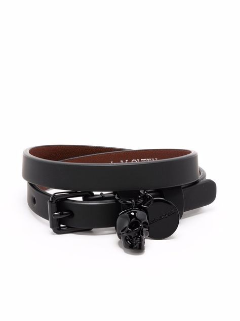 Shop or share your style of the product on ModeSens! Black calf leather leather skull charm bracelet from Alexander McQueen featuring skull charm and double-strap design. Black Leather Bracelet Men, Mens Bracelet Designs, Black Alexander Mcqueen, Engraved Cuff, Planet People, Leather Wear, Onyx Bracelet, Mens Leather Bracelet, Bracelet Black