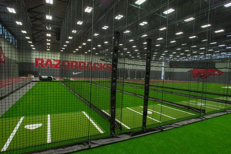 Baseball Facility Design, Baseball Cages Indoor, Indoor Training Facility, Indoor Baseball Facility, Baseball Facility, High School In America, Indoor Batting Cage, Sports Training Facility, Baseball Training Equipment