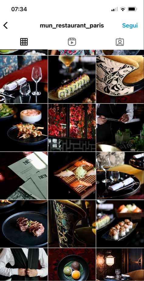 Restaurant Instagram Grid Ideas, Fine Dining Instagram Feed, Restaurant Feed Ideas, Japanese Food Instagram Feed, Restaurant Ig Feed, Cocktail Bar Instagram Feed, Restaurant Instagram Ideas, Bar Instagram Feed, Restaurant Mood Board