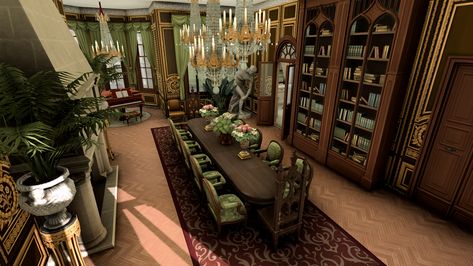 Sims 4 Castle Interior, Sims 4 Dining Room, Sims 4 Victorian House, Sims 4 Rooms, Manor Interior, French Palace, Dining Room Victorian, Royal Bedroom, Chateaux Interiors