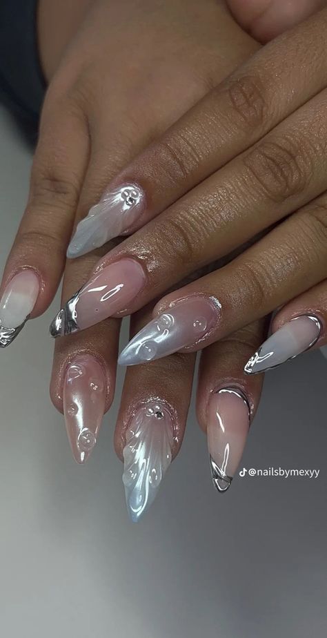 Mermaid Nail, Formal Nails, Mermaid Nails, Y2k Nails, Nail Stuff, Classy Acrylic Nails, Shiny Nails, Almond Acrylic Nails, Soft Nails