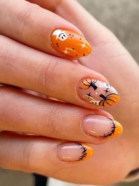 Ongles Halloween, Ghost Nails, Black Halloween Nails, Nail Art Halloween, Holloween Nails, Thanksgiving Nail, Halloween Acrylic Nails, Cute Halloween Nails, Pumpkin Nails