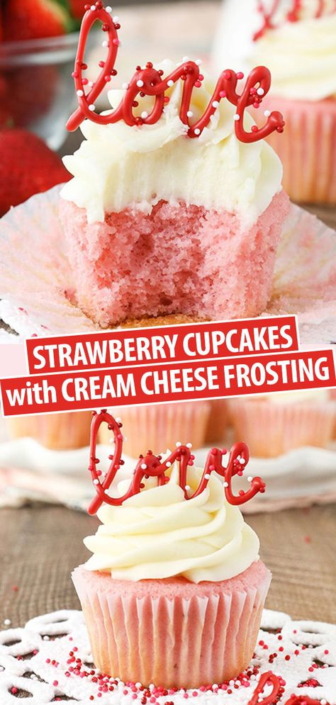 Strawberry Cupcakes With Cream Cheese, Strawberry Cupcake Recipes, Cupcakes Strawberry, Life Love And Sugar, Cupcake Cream, Cupcakes With Cream Cheese Frosting, Strawberry Cupcakes, With Cream Cheese Frosting, Strawberry Desserts