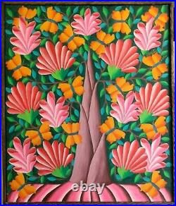 Original Painting Haitian Art Saul Charles Haiti Tree Of Life With Pink Flowers Painting Famous, Favorite Paintings, Haitian Art, Paintings Famous, Flowers And Butterflies, Orange Tree, Folk Art Painting, Outsider Art, Art Modern