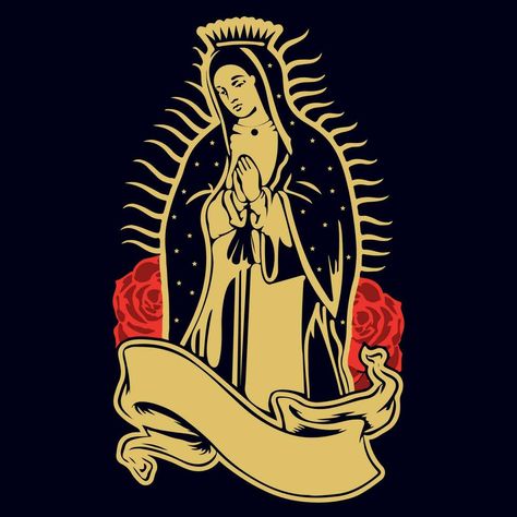 Virgin Of Guadalupe, Poster Illustration, Dark Background, Dark Backgrounds, Vector Art, Vector Free, Illustration Art, Royalty, Royalty Free