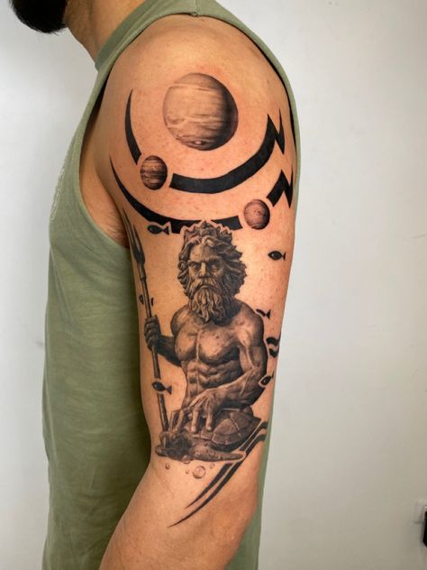 King Neptune Tattoo, Aquarius Symbols, Uranus Aquarius, Neptune Tattoo, Neptune Statue, King Neptune, Aquarius Symbol, Statue Tattoo, Palm Tattoos