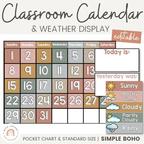 Pocket Chart Calendar, Modern Classroom Decor, Morning Calendar, Growth Mindset Display, Neutral Classroom Decor, Weather Display, Dramatic Play Preschool, Modern Classroom, Toddler Classroom