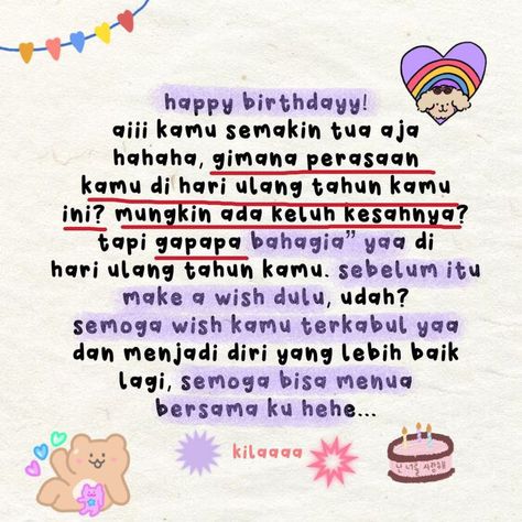 Kartu Ulang Tahun Happy Birthday, Happy Birthday To Crush, Ucapan Sweet 17 Birthday, Kartu Ucapan Happy Birthday, Notes For Crush, Ucapan Selamat Ulang Tahun Quotes, Ucapan Happy Birthday, Birthday Card Aesthetic, Be Kind To Yourself Quotes