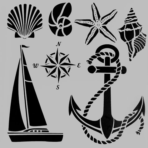 Beach Stencils, Painting Scrapbook, Nautical Stencils, Pumpkin Stencils, Nautical Crafts, Stella Marina, Hawaiian Art, Pumpkin Stencil, Tattoo Style Drawings