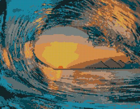 Alpha pattern #162157 | BraceletBook Sunset Alpha Pattern, Ocean Alpha Pattern, Water Sunset, Sea Landscape, Crochet Tapestry, Alpha Pattern, Tapestry Crochet, Alpha Patterns, Thread Work