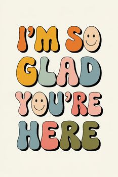 Welcome your students with warmth and positivity using this charming "I'm So Glad You're Here" poster. The playful, retro-inspired font in soft, pastel colors, combined with cheerful smiley faces, creates a friendly and inviting atmosphere in any classroom. This poster is perfect for making students feel valued and appreciated as soon as they walk through the door.This design not only serves as a lovely decorative piece but also helps to foster a welcoming and inclusive environment where every student feels like they belong. Whether it's for the start of the school year or as a year-round reminder, this poster is sure to bring smiles and positivity to your space.Details:Size: 2400 x 3600 PixelsFormat: Digital Download (JPG)How to Use: Simply download the file, print it at your local print Fun Welcome Signs, I Had The Best Day With You Today Door, Quotes For Classroom Wall, Student Quotes Inspirational, Inclusion Poster, Your Words Matter, Positive Quote Poster, Inclusive Classroom, Pastel Quotes