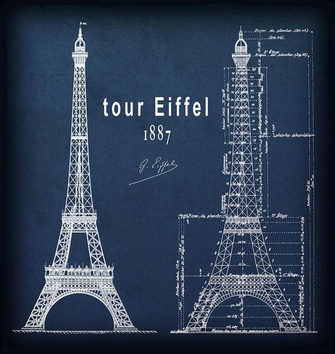 Tour Eiffel Digital Art - Tour Eiffel Blueprint Plain Border by Daniel Hagerman Eiffel Tower Blueprint, Eiffel Tower Tattoo, Tower Tattoo, French City, Gustave Eiffel, Elevation Drawing, Paris Inspired, Paris Wall Art, Paris Art