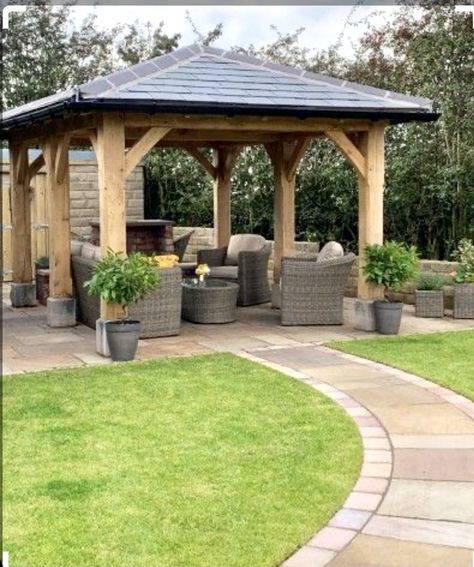 Flat Roof Gazebo, Gazebo Ideas Backyard, Oak Gazebo, Enclosed Gazebo, Gazebo Design, Hipped Roof, Garden Improvement, Gazebo Roof, Gazebo Ideas