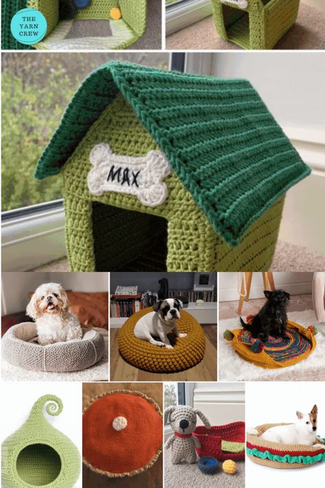 Whether you have a tiny terrier or a giant great Dane, there's a crochet dog bed pattern perfect for your pup. These easy-to-adjust crochet patterns curated by The Yarn Crew let you create a bed that's the ideal size and fit! Crochet Dog Bed Pattern, Crochet Dog Bed Free Pattern, Crochet Dog Toys, Crochet Dog Bed, Dog Bed Pattern, Pet Crochet, Cat Projects, Crochet Dog Clothes, Crochet Cat Bed