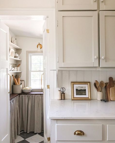 Megan Alexandra on Instagram: “PANTRY REVEAL!! ☀️ Ever since I first stepped foot in this house, I felt that this little room right off the kitchen was begging to be…” Tudor Cottage Interior, Peel Stick Floor Tile, Harlequin Tile, Tudor Cottage, Kitchen Technology, Cottage Interior, Cozy Kitchen, Kitchen Trends, Cottage Kitchen