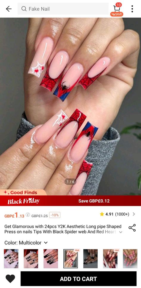 Spider Man Nails, Marvel Nails, Man Nails, Makeup Nails Designs, Red Acrylic Nails, Cute Simple Nails, Gothic Nails, Casual Nails, Acrylic Nails Coffin Pink