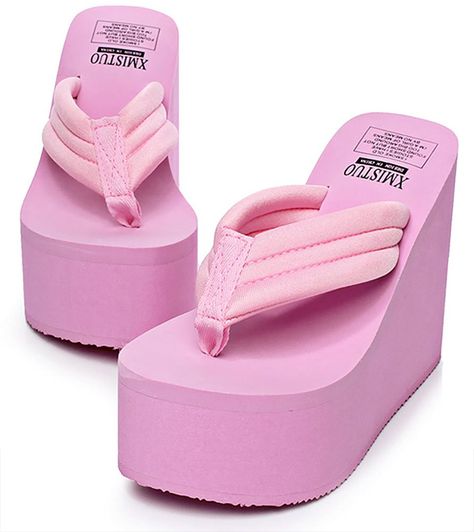 Flip Flop High Heels, Hot Pink Platform Flip Flops, Pink Summer Shoes, Pink Platform Flip Flops, Y2k Slippers, Y2k Flip Flops, Gyaru Shoes, Flip Flop Heels, Flip Flops Outfit