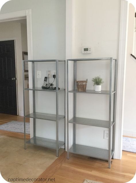 Ikea Shelves Solve an 11 Year Decorating Dilemma Ikea Shelving, Ikea Shelving Unit, Ikea Shelves, Ikea Hack, Shelving Unit, Diy Decor, Shelves, Apartment, Silver