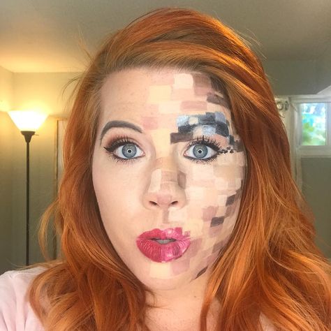 20 Reasons to Get Digital This Halloween With Pixelated Face Makeup Pixel Makeup Art, Pixel Makeup, Makeup Art, Carnival Face Paint, Face Makeup, Halloween Face Makeup, Make Up, Nose Ring, Halloween