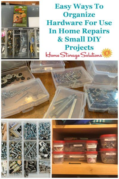 Easy ways to organize hardware for use in home repairs and small DIY projects {on Home Storage Solutions 101} Organize Hardware, Small Diy Projects, Photo Organization Storage, Tool Organization Diy, Hardware Organizer, Organized Spaces, Socket Storage, Declutter And Organize, Garage Storage Solutions