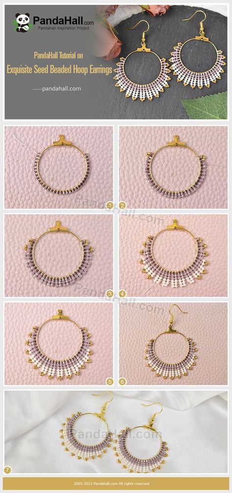 #PandaHall Exquisite Seed Beaded Hoop #Earrings.Let's make it together! Click to buy the materials~🥰There are many discounts now~ #diy #beading#beadedjewelry Seed Bead Jewelry Tutorials, Diy Earrings Materials, Hoop Earrings Diy, Seed Bead Jewelry Patterns, Beaded Jewelry Earrings, Diy Beading, Beaded Earrings Native, Miyuki Delica Beads, Beaded Earrings Tutorials