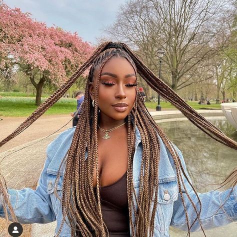 15 Pretty & Bold Box Braids Colors Worth Trying – May the Ray Color 30 Braids On Dark Skin, Bold Box Braids, Box Braids Colors, Short Box Braids Bob, Braids Colors, Pink Box Braids, Purple Box Braids, Brown Box Braids, Senegalese Twist Crochet Hair