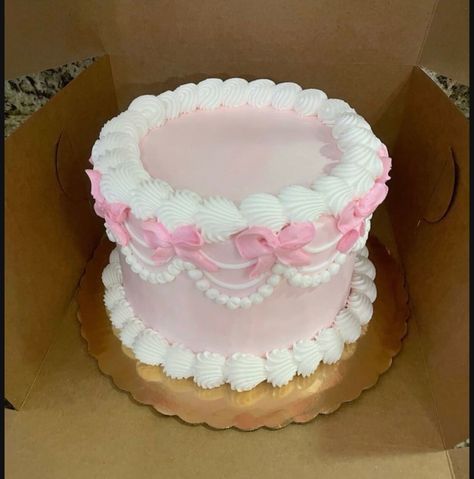 Simple Cute Cakes Birthdays, 21st Cake Ideas Simple, Croquette Birthday Cake, Cute Rectangle Cake Ideas, Light Pink Bday Cake, Light Pink And White Birthday Cake, Girls Just Wanna Be One Birthday Cake, Coquette Cakes Birthday, Simple 15 Birthday Cake