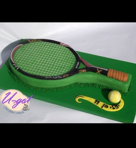 Tennis Racquet Cake, Tennis Racket Cake, Tennis Birthday Party, Tennis Cake, Bowling Cake, Sports Themed Cakes, Tennis Birthday, Basketball Cake, Tennis Party