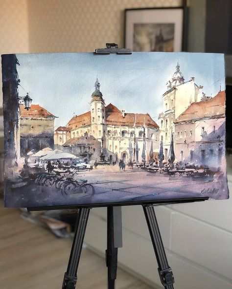 Maribor, Slovenia. Architectural Watercolor Paintings En Plein Air. By Anastasia Kústova Architectural Watercolor, Maribor Slovenia, Interesting Architecture, Air One, Unusual Buildings, Water Colours, Russian Artists, About Art, Best Camera