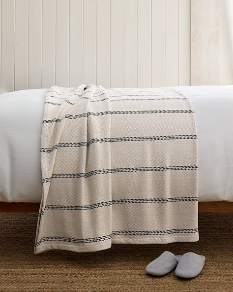 Classic Stripe Organic-Cotton Woven Blanket or Throw Stripe Blanket, Organic Cotton Bedding, Striped Blankets, Garnet Hill, Woven Blanket, Herringbone Pattern, Cotton Blankets, Cotton Bedding, Bed Throws